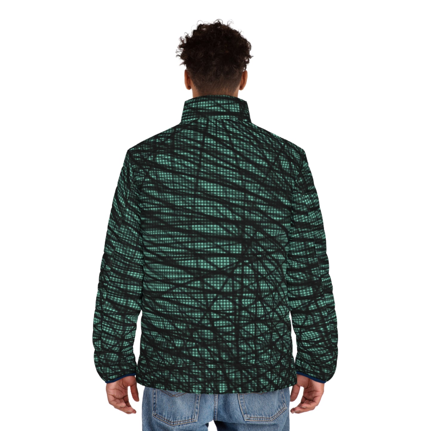 Mystic Black Men's Puffer Jacket (AOP)