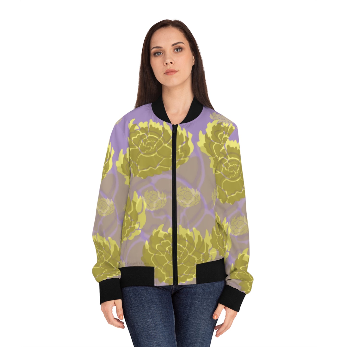 Yellow Rose Leaf Women's Bomber Jacket (AOP)