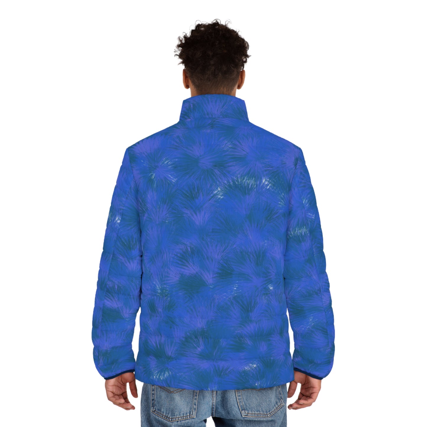 Deep Blue Mountain Men's Puffer Jacket (AOP)