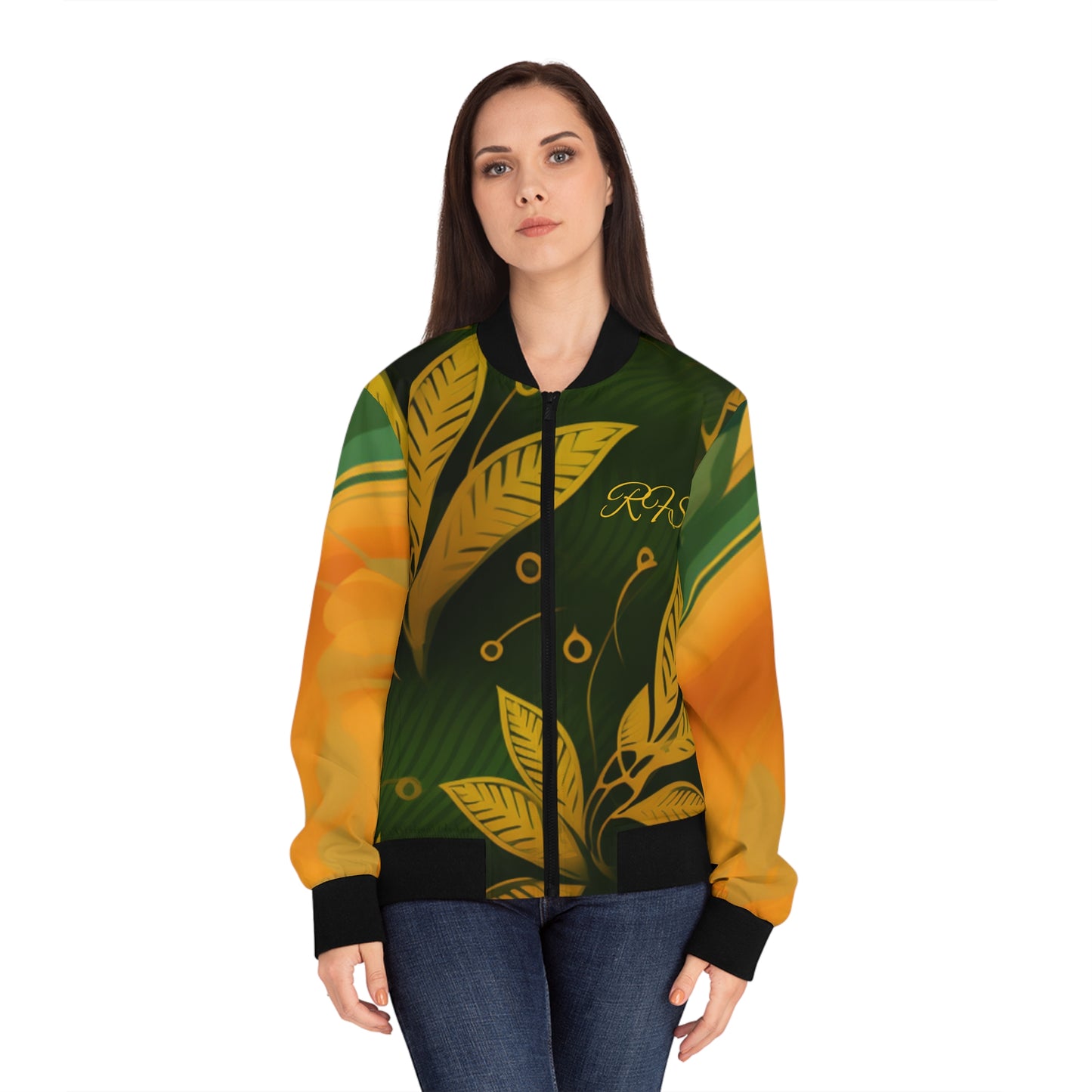 Indian Green Silky Women's Bomber Jacket (AOP)