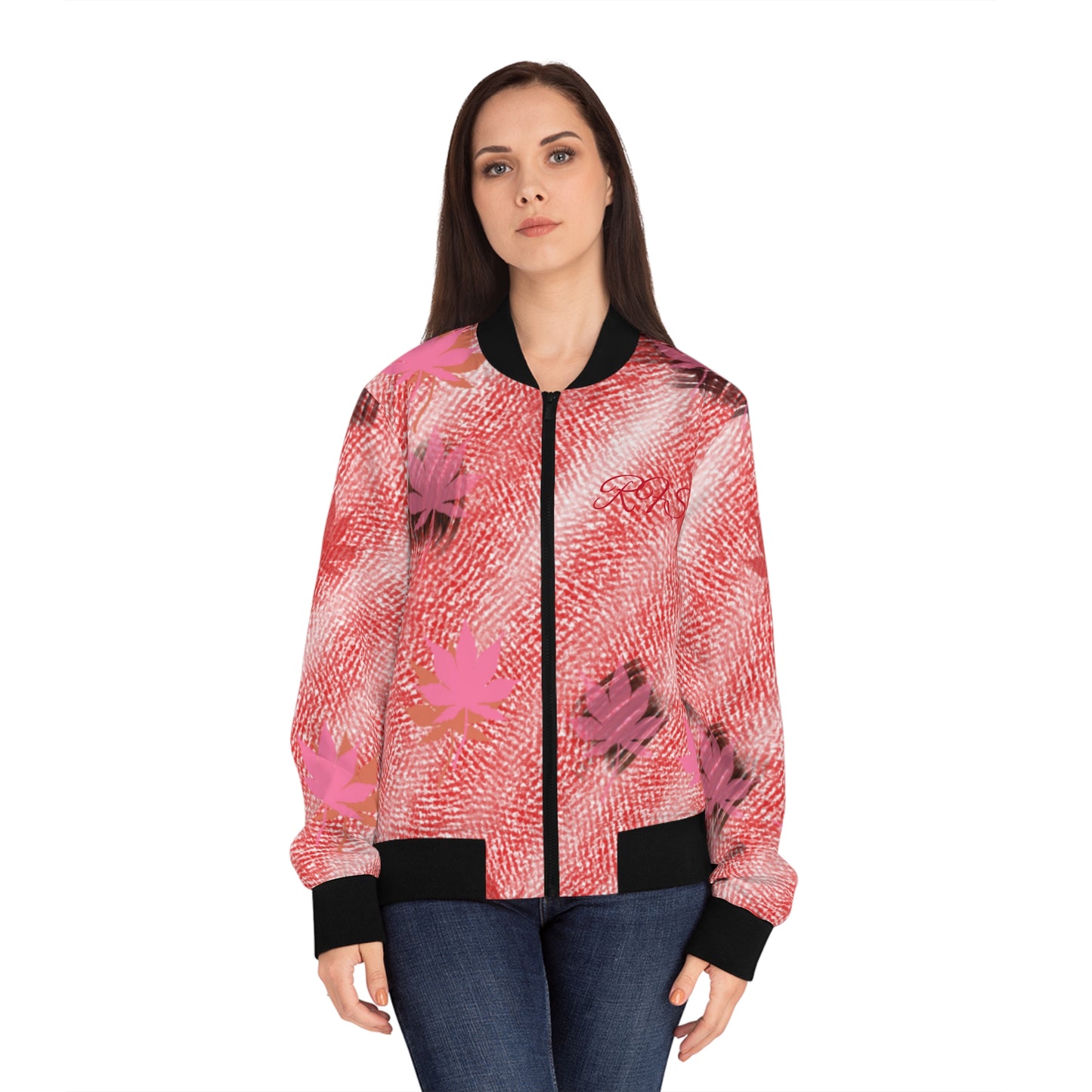Red Maple Leaf Women's Bomber Jacket (AOP)