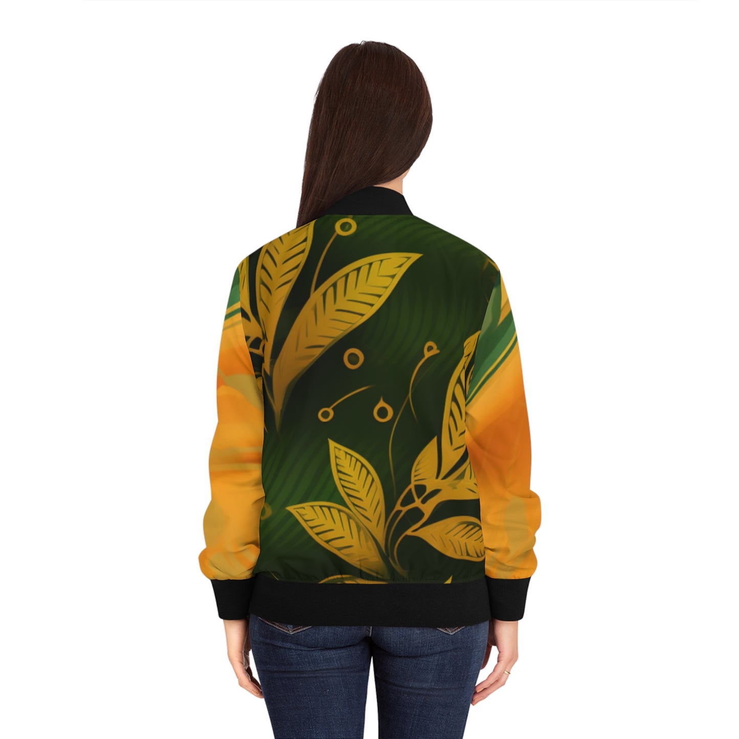 Indian Green Silky Women's Bomber Jacket (AOP)