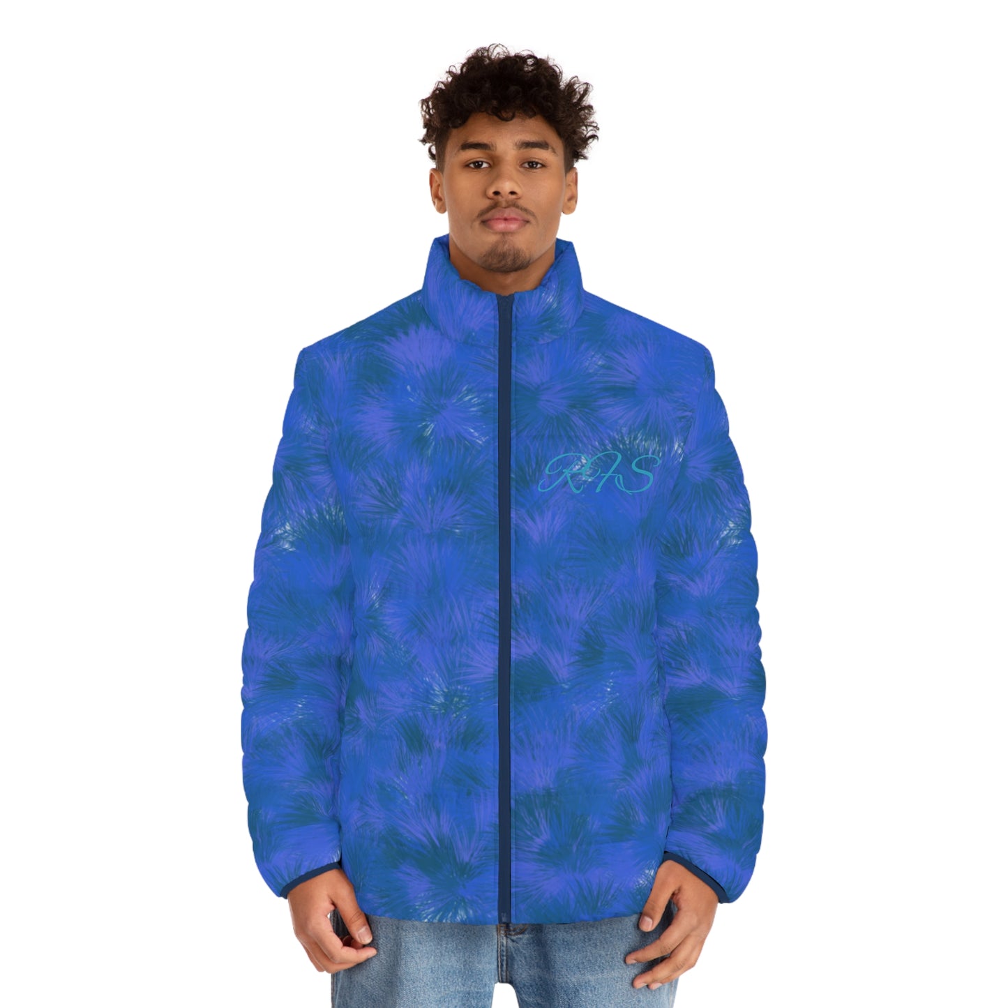 Deep Blue Mountain Men's Puffer Jacket (AOP)