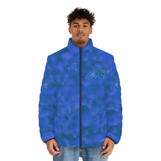 Deep Blue Mountain Men's Puffer Jacket (AOP)